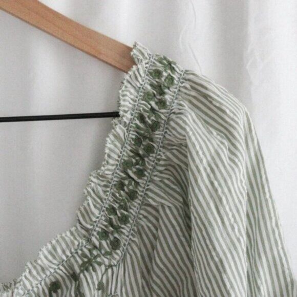 American Eagle Green Cottagecore Striped Smocked Mini Dress Large - Picture 2 of 8